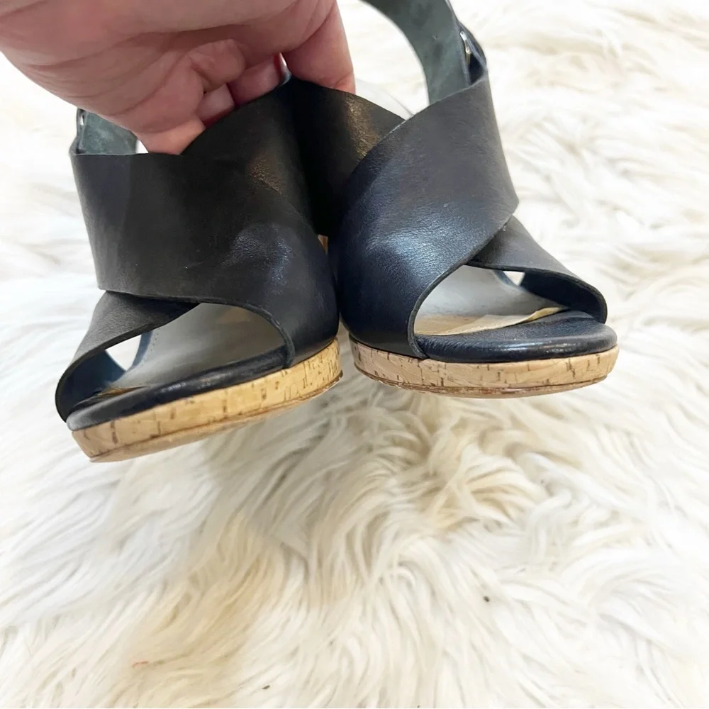 Via Spiga Black Leather Open Toe Cork Heel Onitta Sandals Women’s Size 6.5 - Picture 5 of 10